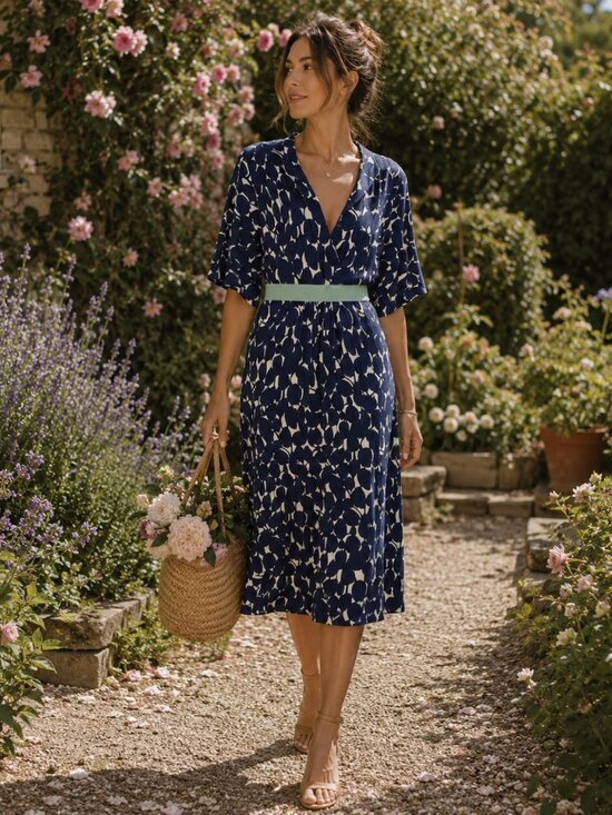 Boden Dresses & Skirts - Boden 100% Wool Sweater Dress Surplice V Neck Floral Midi Long Dress